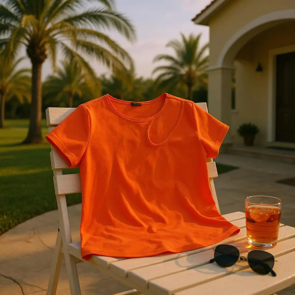Haut asymétrique femme – XXL – SHEIN – Orange rainuré – Très bon état shein
