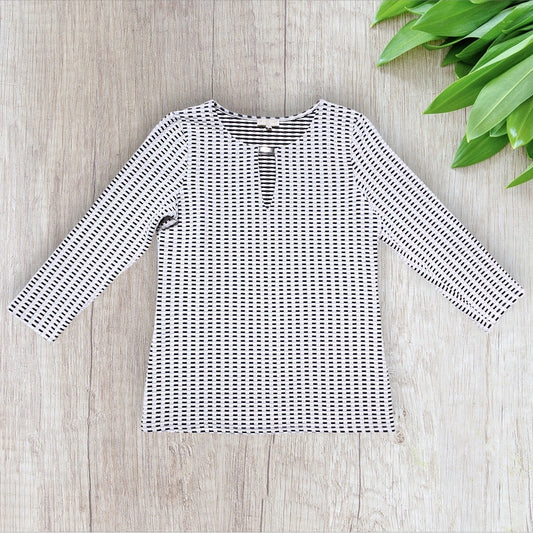 Haut femme Grain de Malice S noir et blanc texturé manches 3/4.