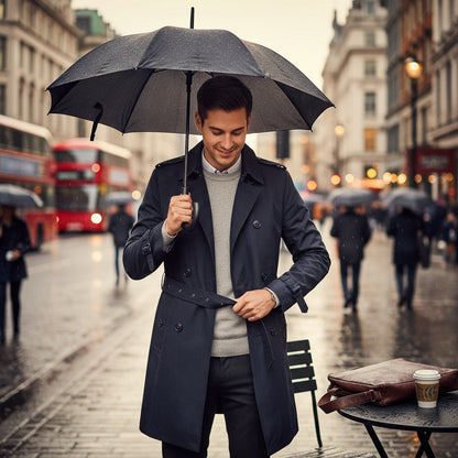 Imperméable homme Zara bleu marine taille M avec ceinture et double boutonnage.
