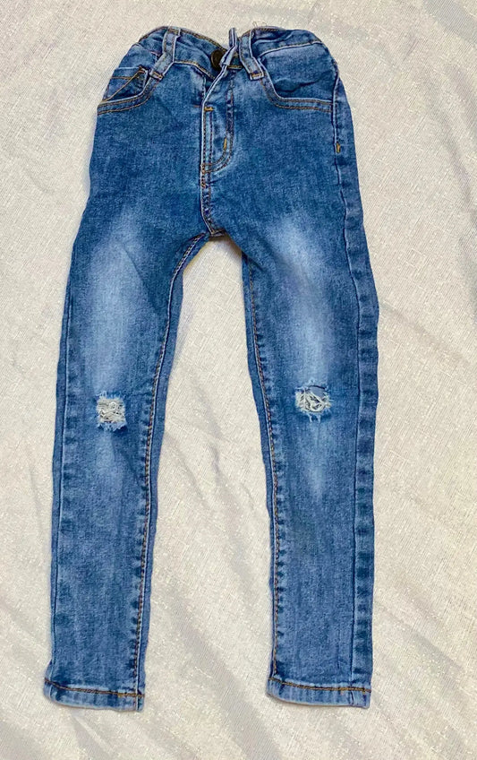 Jean Garçon Délavé avec Déchirures aux Genoux - Taille 4 ans, Style Slim shein