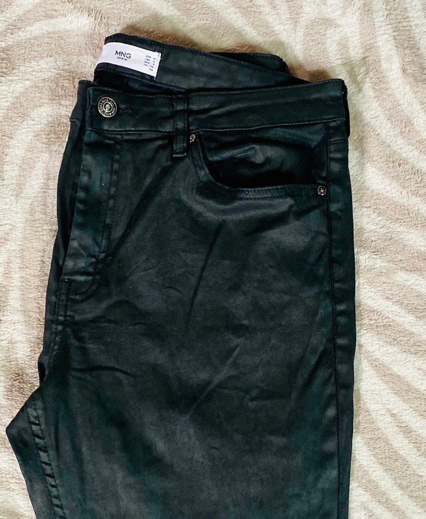 Jean Slim Effet Huilé Noir Femme - Taille 42 - Mango mango