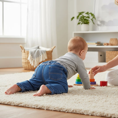 Jean doublé bébé Bout’chou 9 mois bleu jean mixte avec intérieur jogging gris et taille élastique.