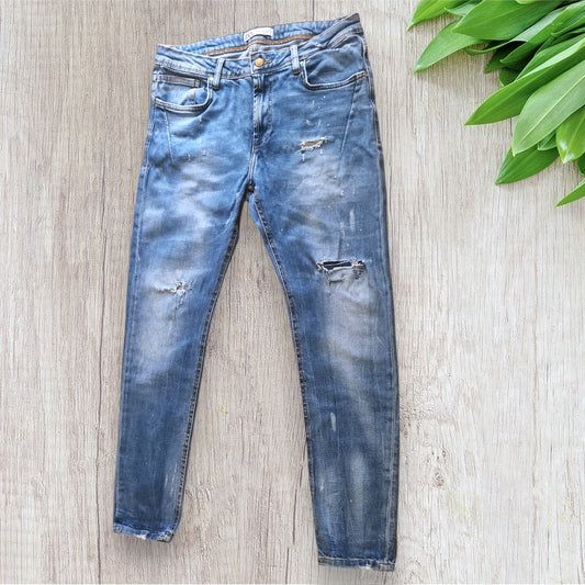 Jean homme Zara bleu denim effet destroy, taille 44, très bon état