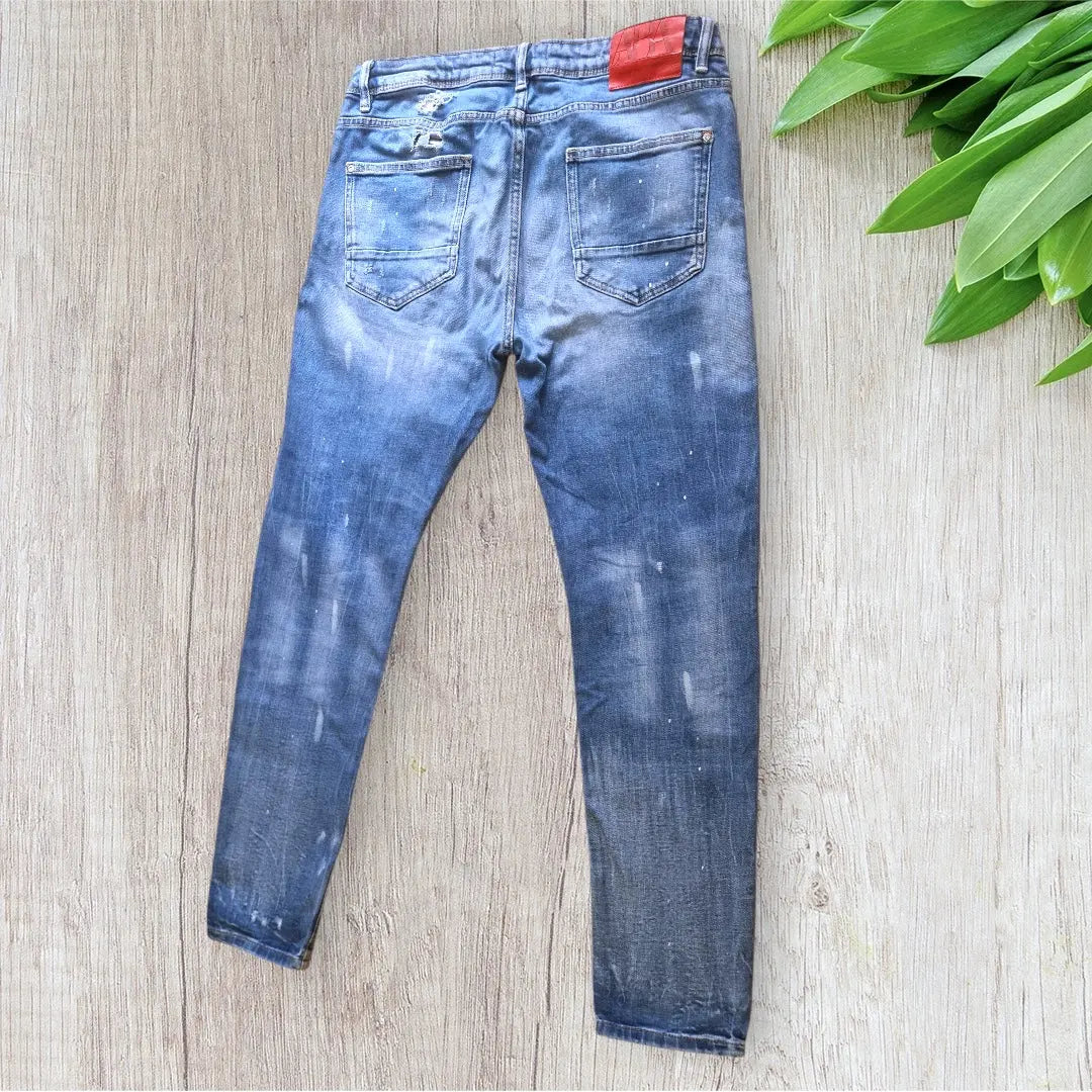 Jean homme Zara bleu denim effet destroy, taille 44, très bon état