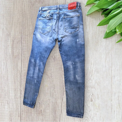 Jean homme Zara bleu denim effet destroy, taille 44, très bon état