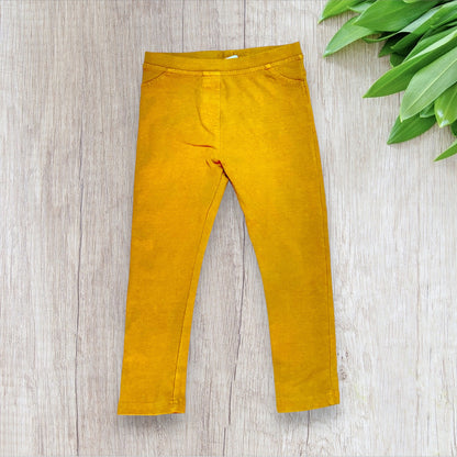 Jegging fille Charlie&Prune 5 ans jaune moutarde fausse poche avant vraies poches arrière