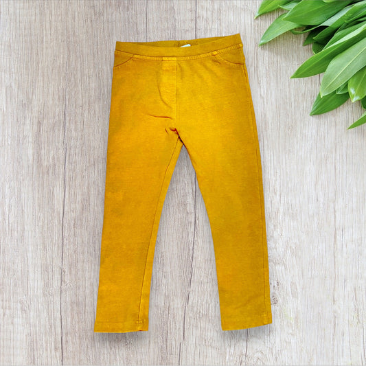 Jegging fille Charlie&Prune 5 ans jaune moutarde fausse poche avant vraies poches arrière
