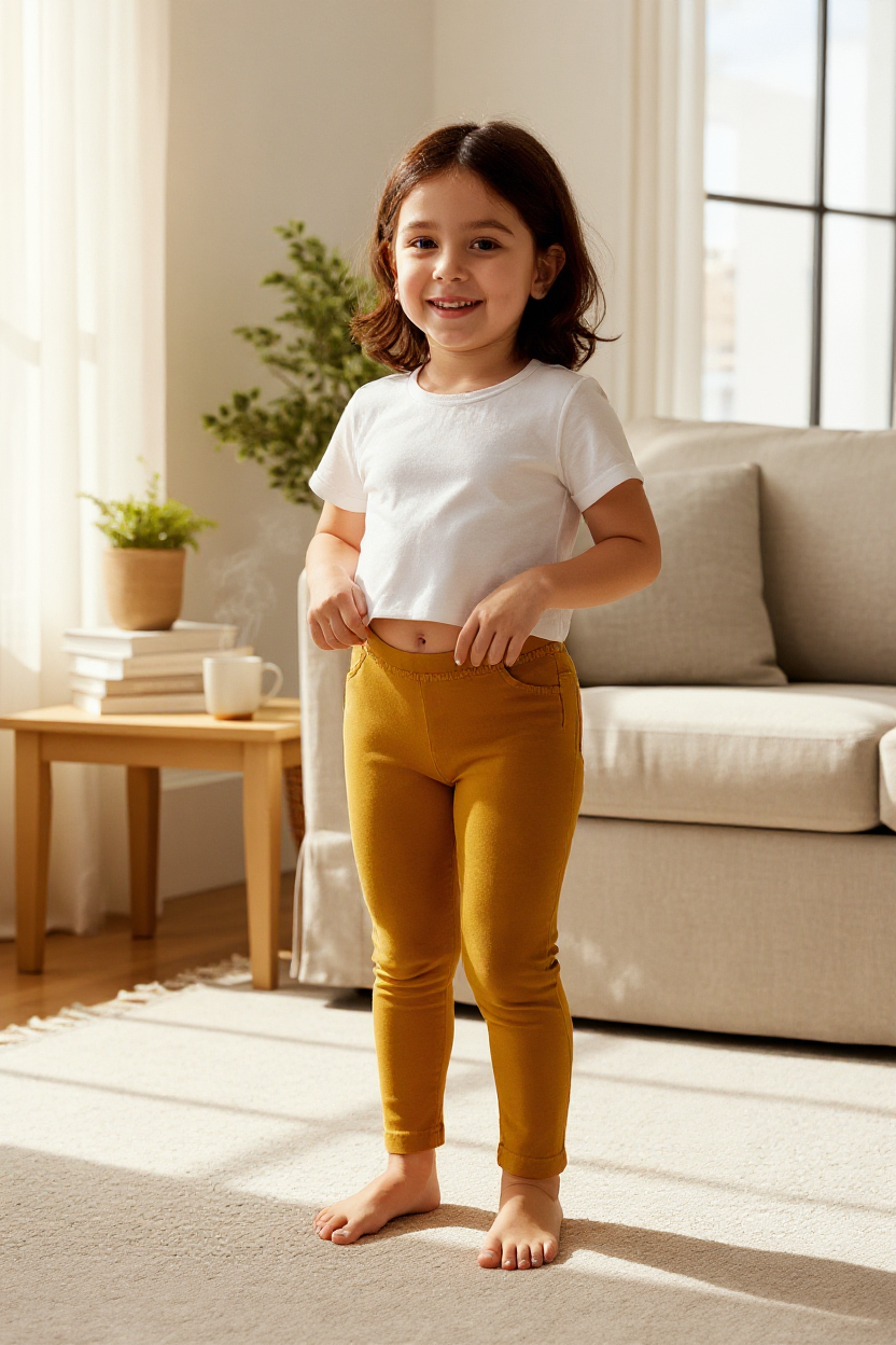 Jegging fille Charlie&Prune 5 ans jaune moutarde fausse poche avant vraies poches arrière
