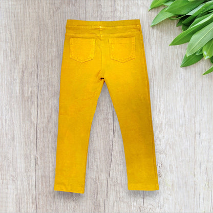 Jegging fille Charlie&Prune 5 ans jaune moutarde fausse poche avant vraies poches arrière