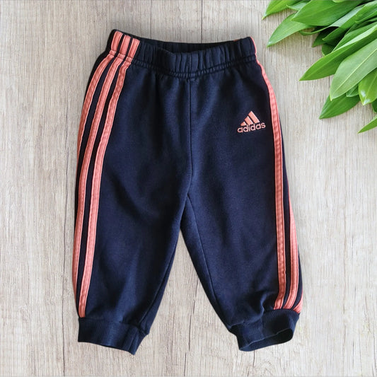Jogging Adidas bébé fille 6-9 mois bleu marine avec bandes roses, très bon état