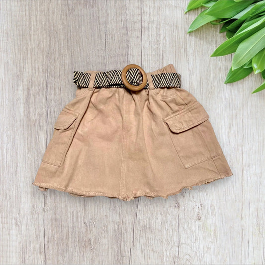 Jupe Cargo en Jean Beige avec Ceinture en Paille - Fille 6 ans, Shein shein