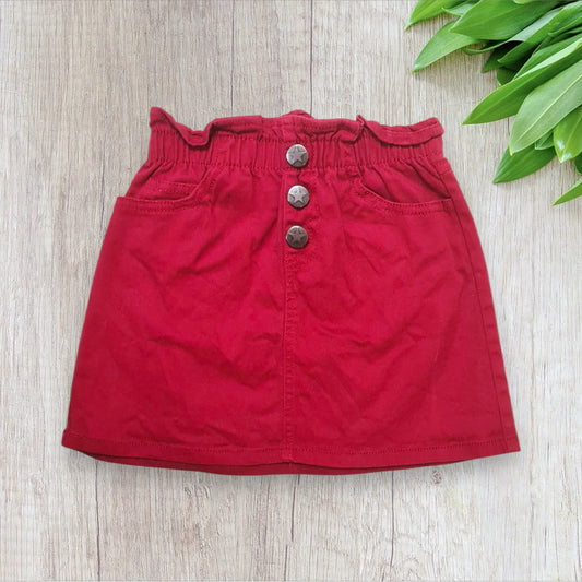 Jupe en jean rouge fille 4 ans – coupe évasée taille élastique – très bon état