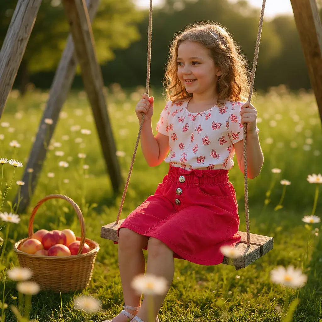 Jupe en jean rouge fille – 4 ans – Sans marque – Très bon état la petite friperie