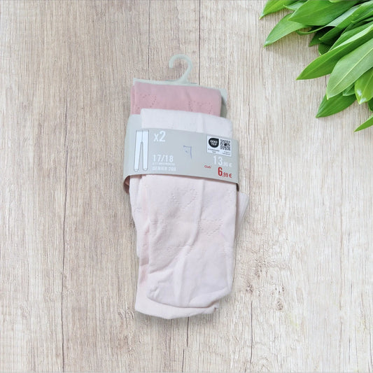 Lot de 2 collants bébé fille Orchestra 6/12 mois pointure 17/18 rose et cœur neuf