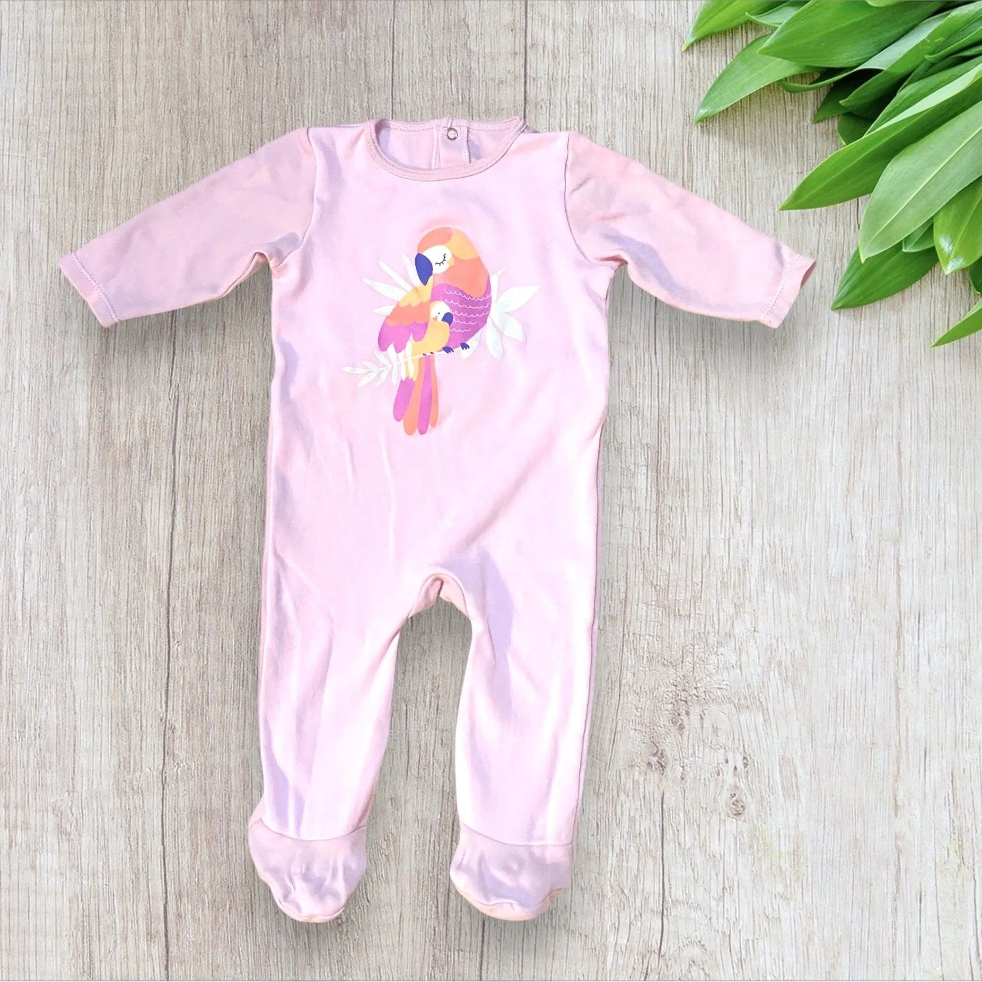 Lot de 2 pyjamas bébé fille 6 mois – très bon état – perroquet et palmier