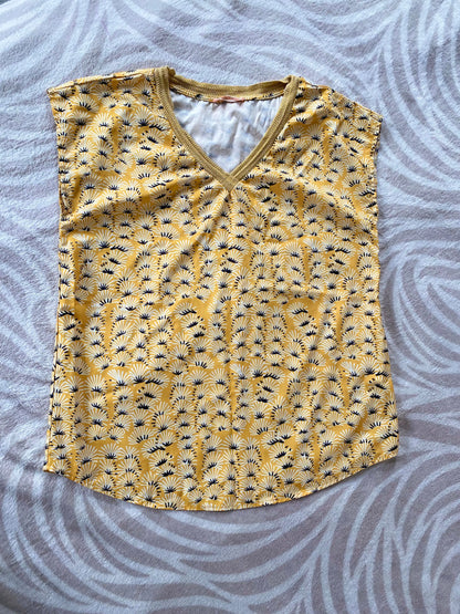 Blouse Femme By One Jaune à Motifs Blanc et Bleu Marine Taille S/M by one