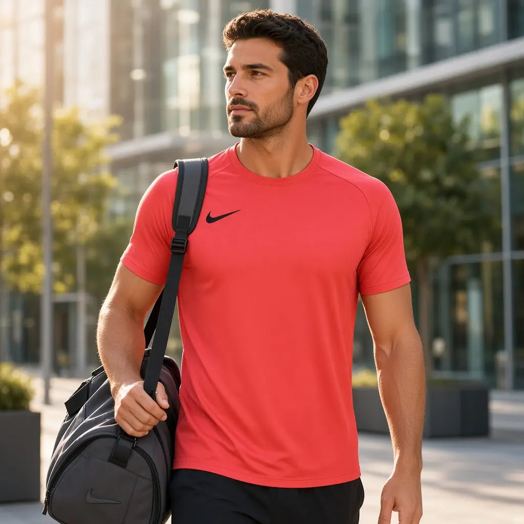 Maillot Nike Park VII homme XL rouge fluo avec logo Nike noir.