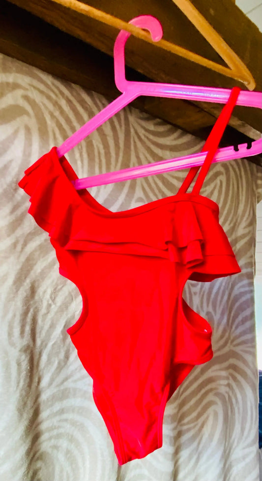 Maillot de Bain Fille Asymétrique Rouge - 7 Ans - Shein shein