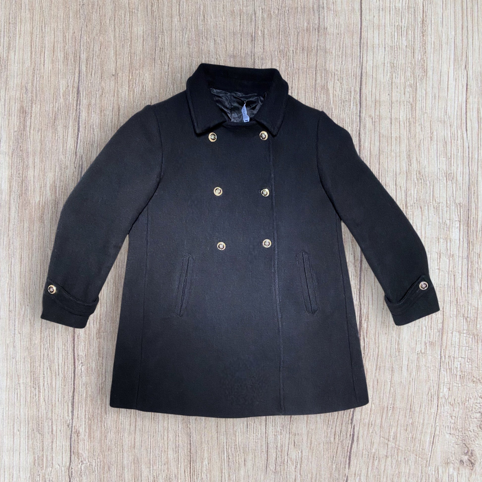 Manteau hiver femme Zara noir en laine taille XXL avec double boutonnage doré.
