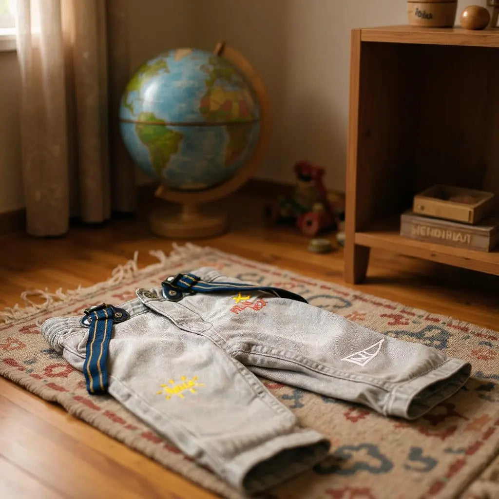 Pantalon Bébé Garçon 6Mois - Jean Gris Doublé Polaire avec Bretelles - Orchestra - la petite friperie