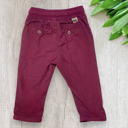 Pantalon cargo bébé garçon Kiabi 9 mois bordeaux avec cordon ajustable.