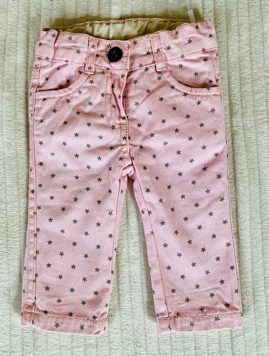 Pantalon en Jean Rose à Motifs Étoiles Grises - Bébé Fille Taille 3 Mois - Districenter districenter