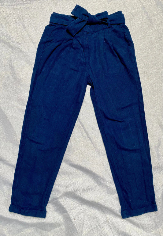 Pantalon en Toile Bleu Marine avec Ceinture Nœud - 7 ans, Tape à l'Œil tape à l'oeil