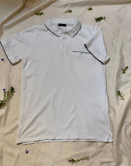 Polo Homme Blanc à Bordure Noire, Taille S, Marque NPO City - Districenter districenter