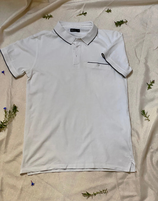 Polo Homme Blanc à Bordure Noire, Taille S, Marque NPO City - Districenter districenter