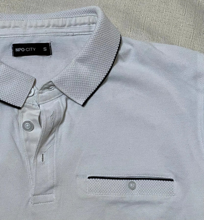 Polo Homme Blanc à Bordure Noire, Taille S, Marque NPO City - Districenter districenter