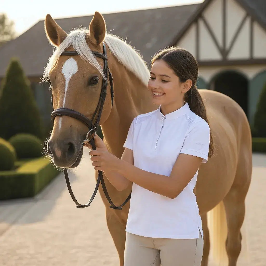 Polo équitation enfant pour concours Fouganza–5-6 ans–Blanc décathlon