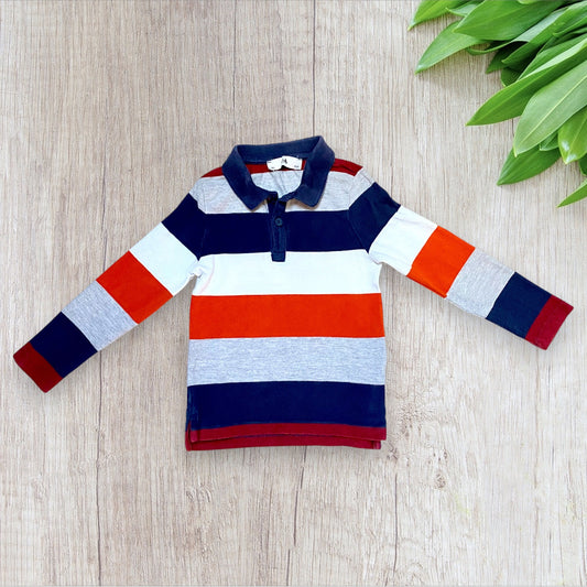 Polo garçon C&A 4 ans rayé bleu marine bordeaux orange gris blanc manches longues