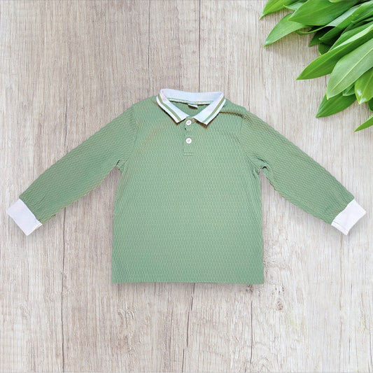 Polo garçon Shein 5 ans vert clair col blanc manches longues