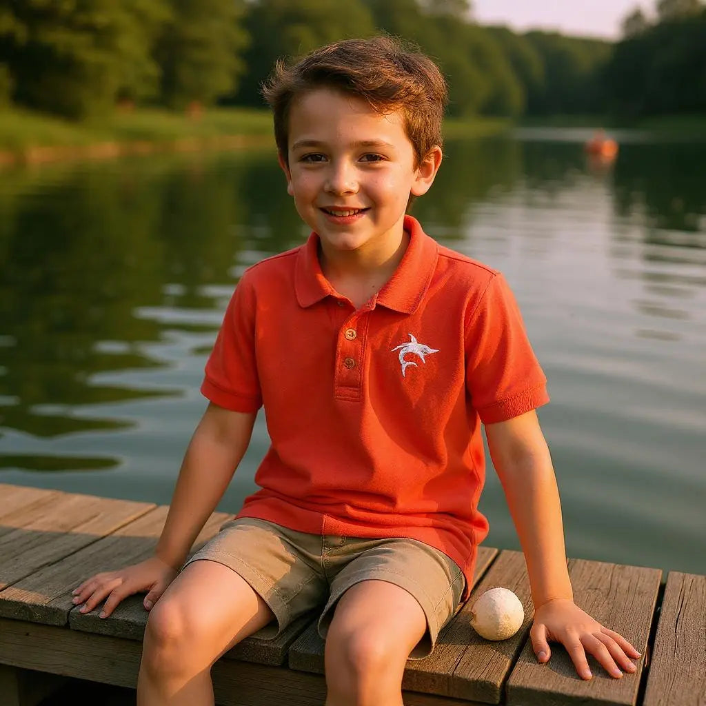 Polo garçon corail – 5 ans – Gémo – Broderie requin gémo