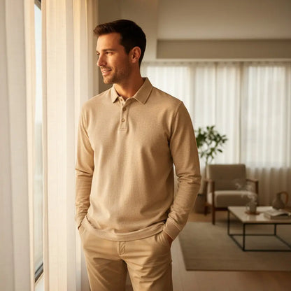 Polo homme Zara beige taille M manches longues en matière pull doux