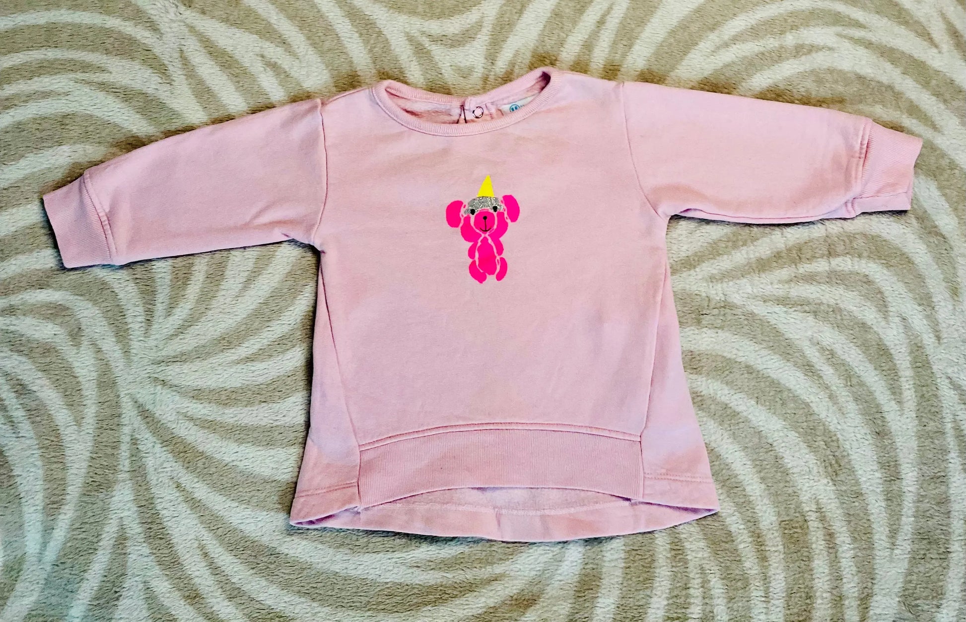 Pull Bébé Fille 6 Mois - Super U, Rose Clair avec Dessin d'Ours et Boutons Pression superU