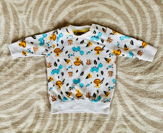 Pull Bébé Garçon 3 Mois - Blanc avec Motifs Jungle Animaux et Feuillage - La Boîte à Malice districenter