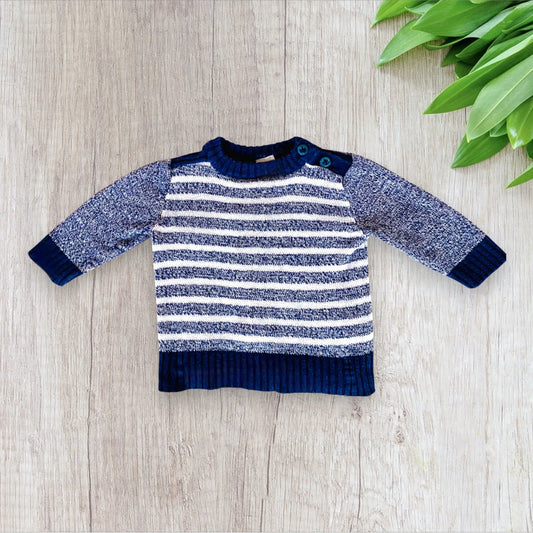 Pull Bébé Garçon 3Mois - Style Tricot Marinière Blanc et Bleu Marine - Tex carrefour