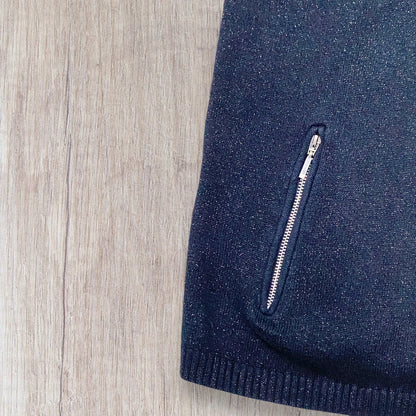 Pull femme Freeman T. Porter bleu marine pailleté avec col V zippé