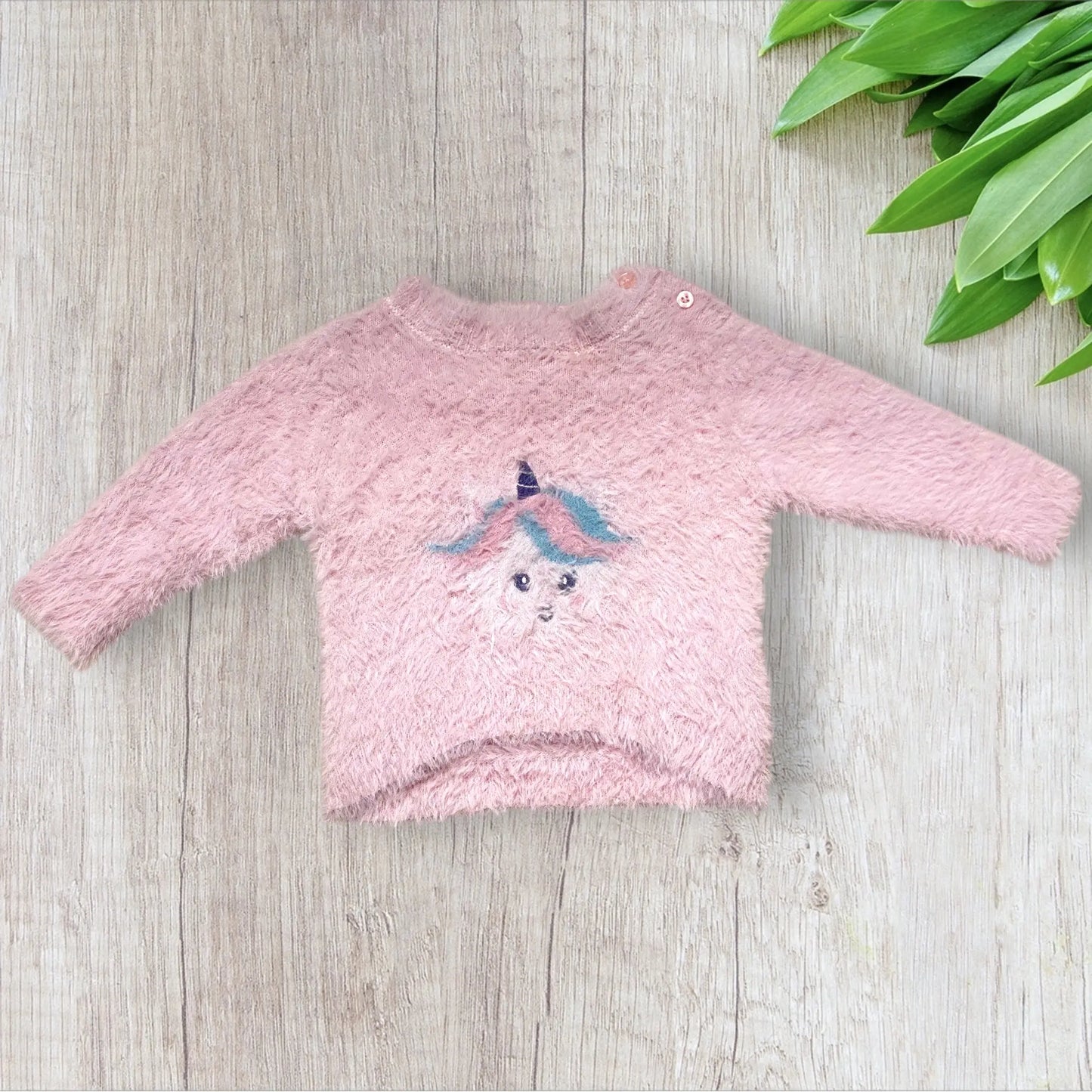 Pull bébé fille 6 mois Pat&Ripaton rose clair licorne brodée.