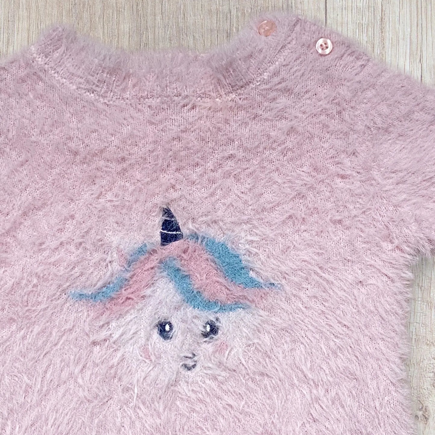 Pull bébé fille 6 mois Pat&Ripaton rose clair licorne brodée.