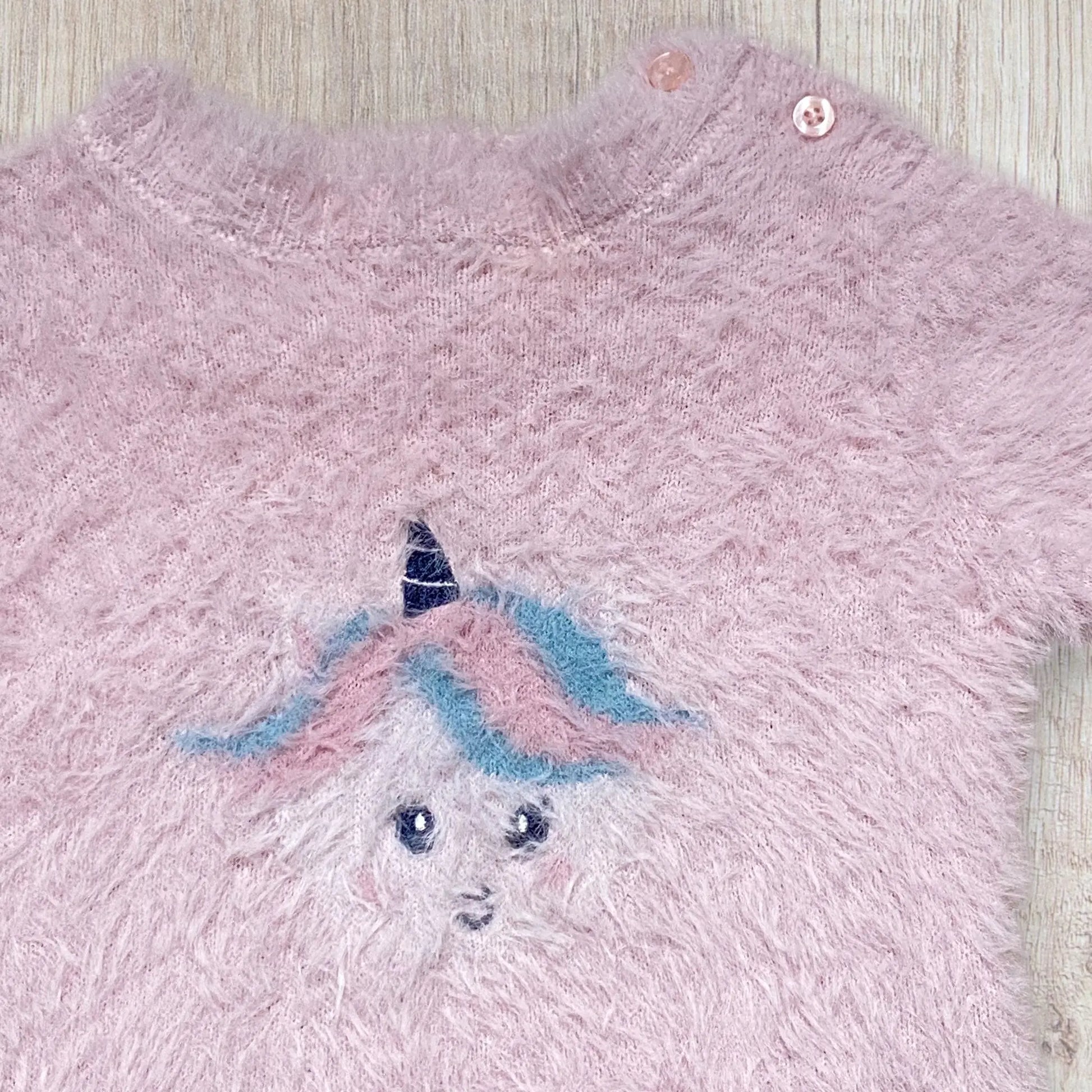 Pull bébé fille 6 mois Pat&Ripaton rose clair licorne brodée.