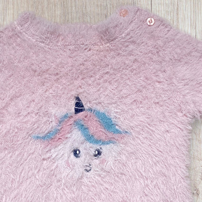 Pull bébé fille 6 mois Pat&Ripaton rose clair licorne brodée.