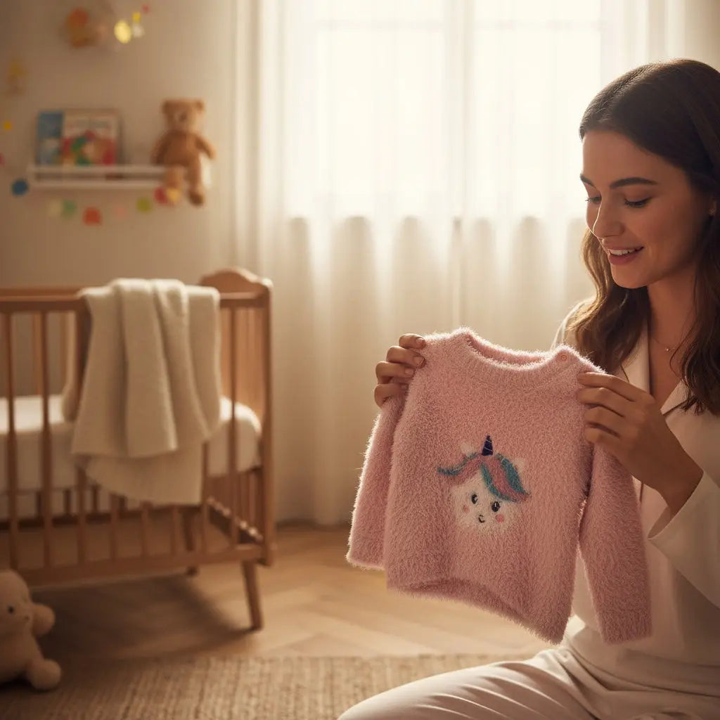 Pull bébé fille 6 mois Pat&Ripaton rose clair licorne brodée.