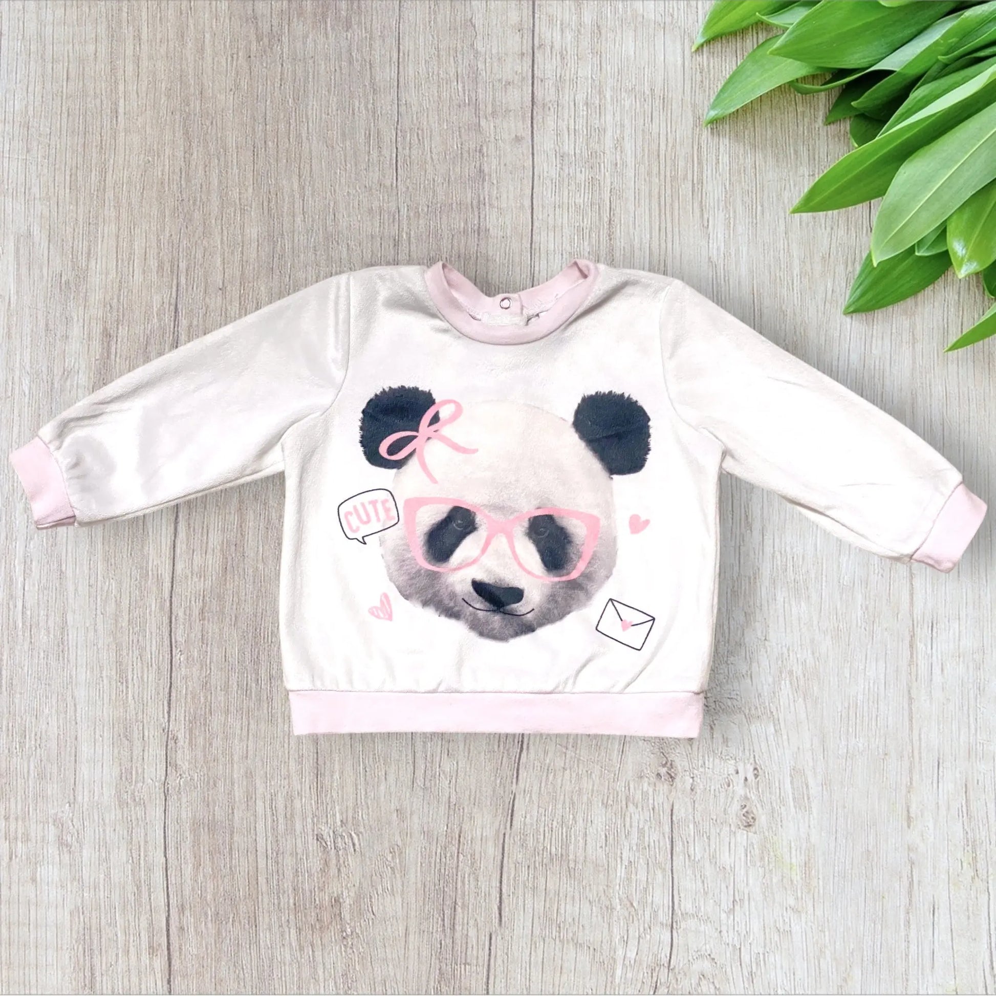 Pull bébé fille Lily & Jack 6-12 mois polaire blanc à manches longues avec motif panda et nœud rose