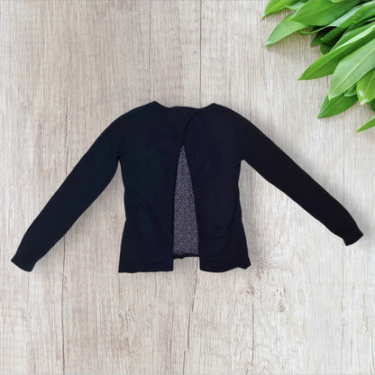 Pull femme Bonobo XS bleu marine avec dos croisé et chemisier imprimé