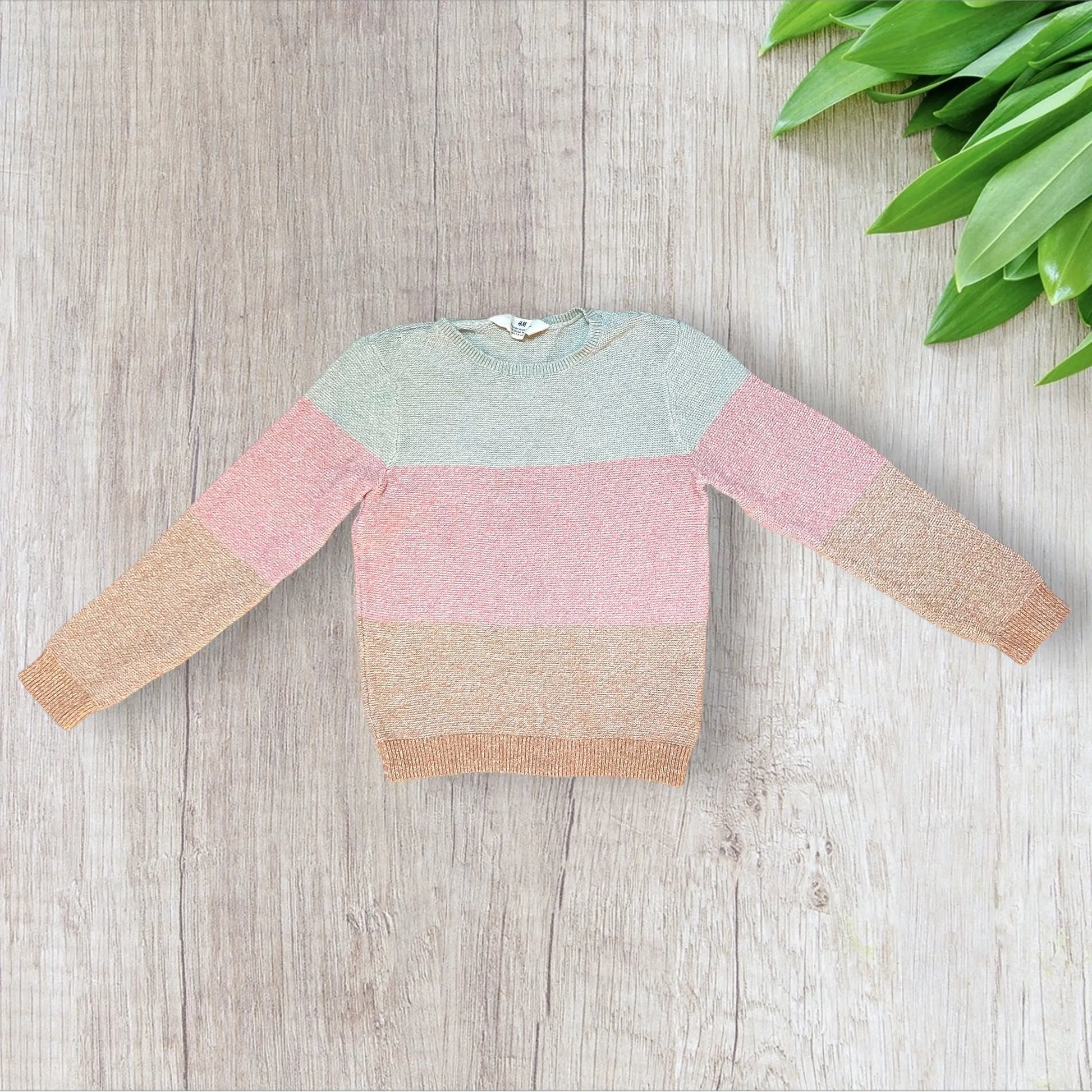 Pull fille H&M 6-8 ans tricolore pastel maille tricotée col rond manches longues – Très bon état