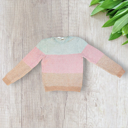 Pull fille H&M 6-8 ans tricolore pastel maille tricotée col rond manches longues – Très bon état