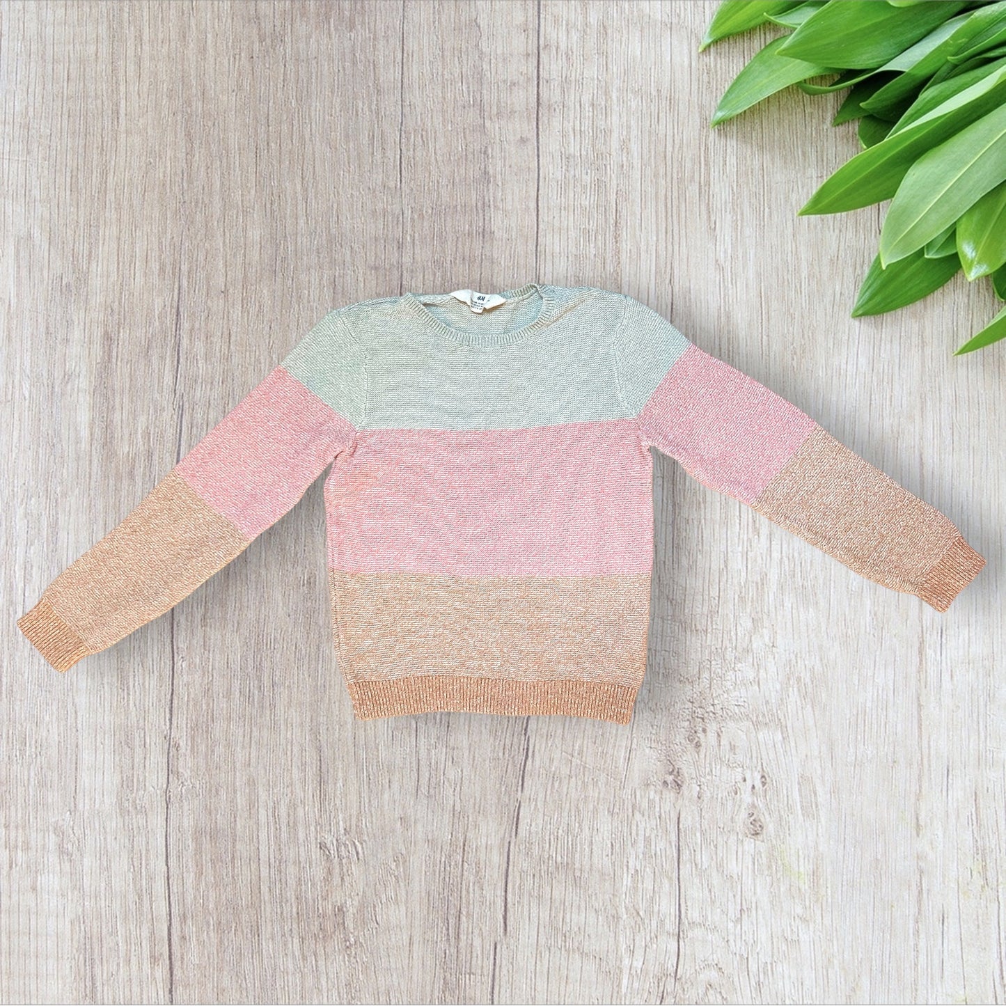 Pull fille H&M 6-8 ans tricolore pastel maille tricotée col rond manches longues – Très bon état