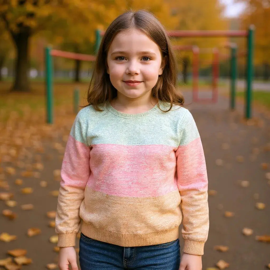 Pull fille H&M 6-8 ans tricolore pastel maille tricotée col rond manches longues – Très bon état